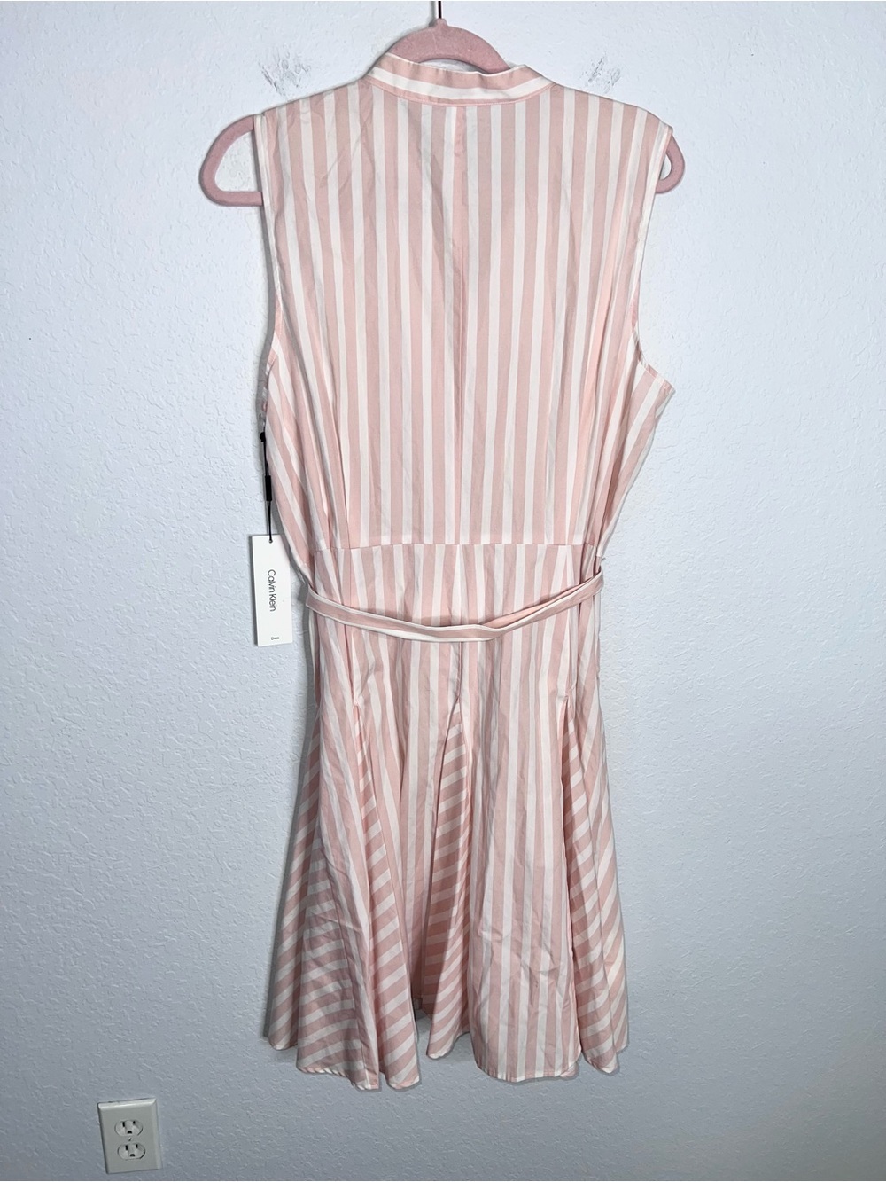 Calvin Klein Dress Women’s Size 16 Stripe Fit & Flare Waist Tie Button Down B25 - Picture 6 of 10